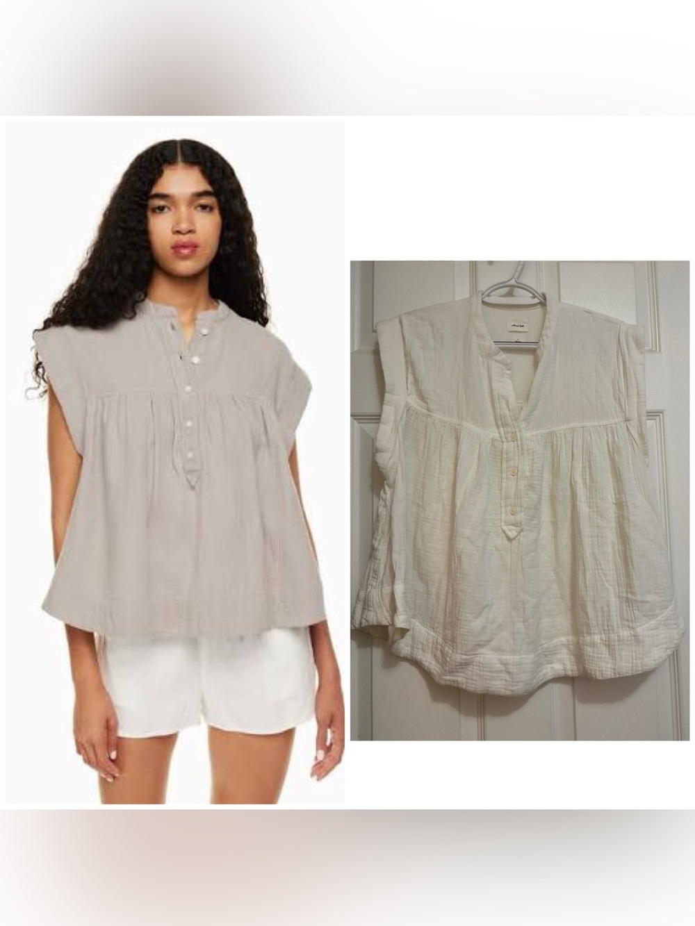 Aritzia Wilfred Free Sanctuary blouse in white. 100% organic cotton